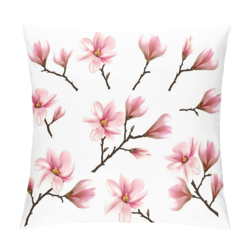 Personality  Big Collection With Branches Of Pink Magnolia. Vector Illustrati Pillow Covers