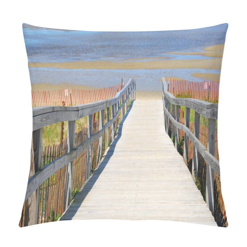 Personality  Wooden Path Over Sand Dunes With Beach View Pillow Covers