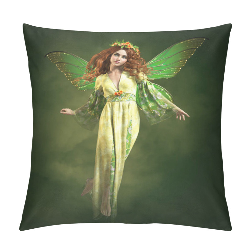 Personality  3d Computer Graphics Of A Fairy In A Green Dress And  Butterfly Wings Pillow Covers