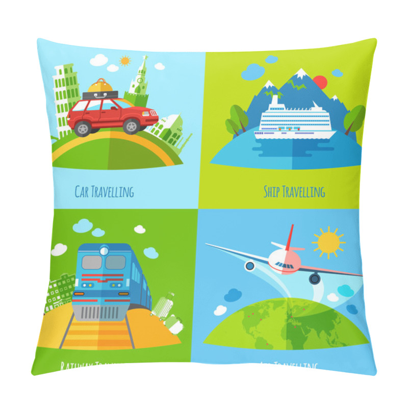 Personality  Travel Transportation 4 Flat Icons Square Pillow Covers