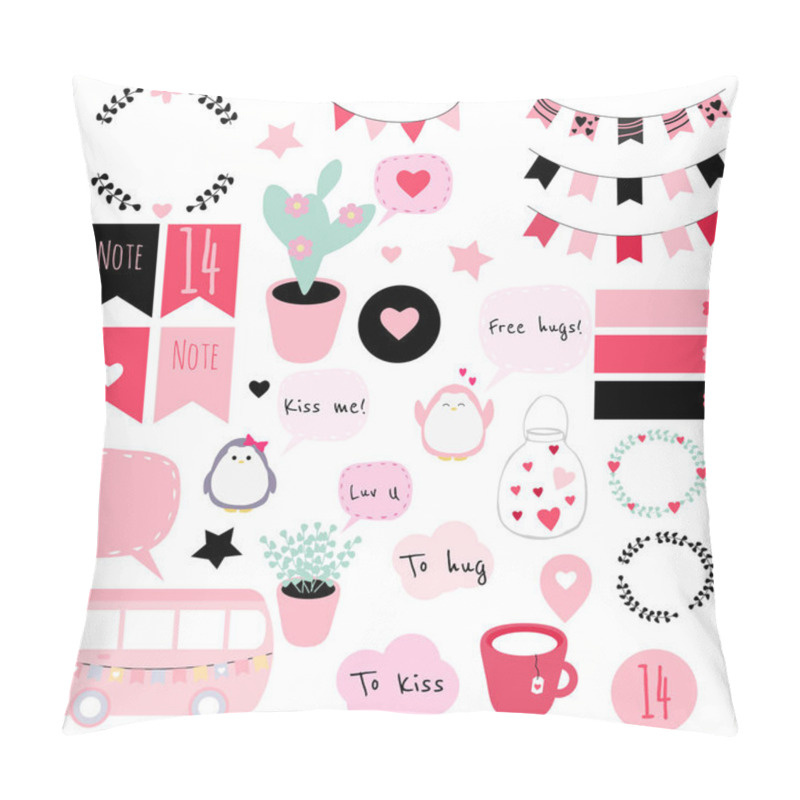 Personality  Big Set Of Vector Stickers In Valentine's Day Theme. Good For Patches, Scrapbooking, Planners, Bullet Journals, Etc. Pillow Covers