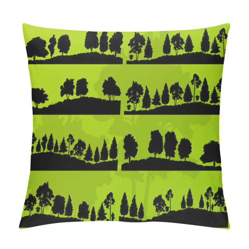 Personality  Forest Trees Silhouettes Landscape Background Vector Pillow Covers