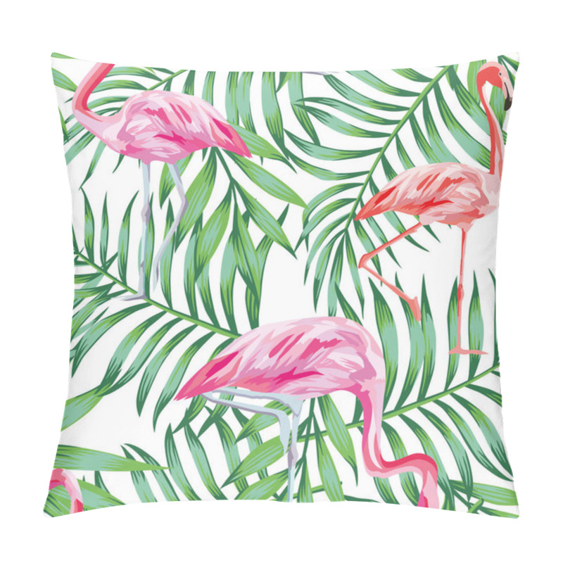 Personality  Bird Flamingo On A Background Of Tropical Leaves Seamless Patter Pillow Covers