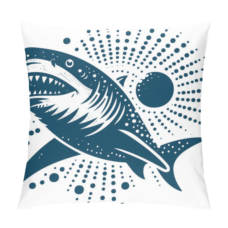 Personality  Stylized Illustration Of A Shark With An Open Mouth And Radiating Dot Pattern Suitable For Graphic Design Tattoos And Marine Themed Artwork Pillow Covers