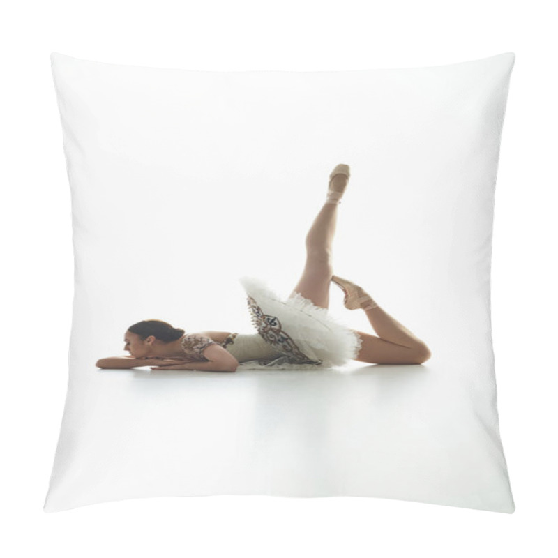 Personality  A Young Ballerina Lying On The Floor With Her Legs Up In A Graceful Pose. Pillow Covers