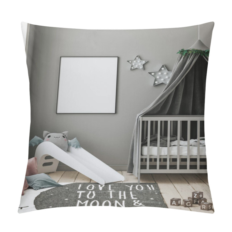 Personality  Poster Frame Mockup In Contemporary Children Room, 3d Render Pillow Covers