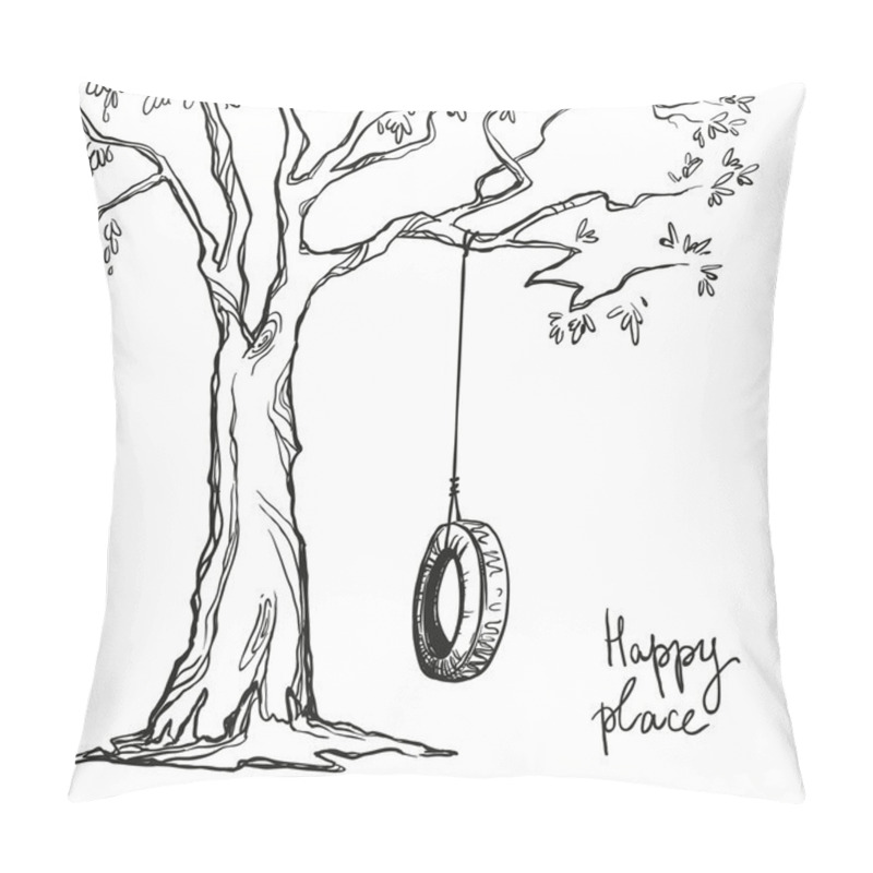 Personality  Tree With A Tyre Swing. Vector Illustration. Pillow Covers