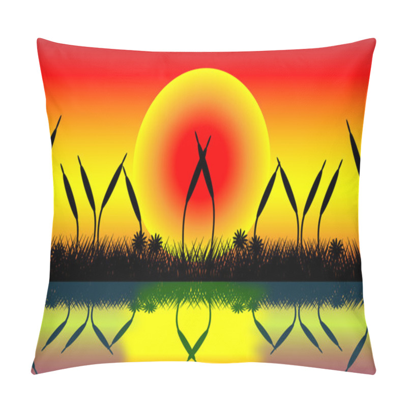 Personality  Lake Scene With Grass Silhouette At Sunset Pillow Covers