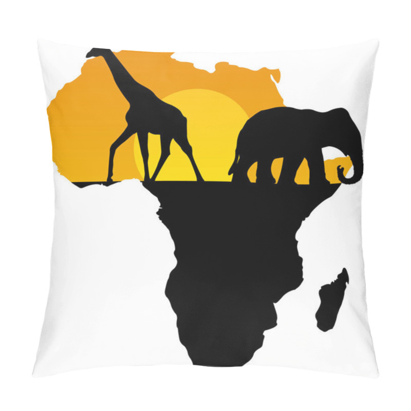 Personality  Vector Map Of Africa Black And Yellow Animal Giraffe And Elephant Pillow Covers