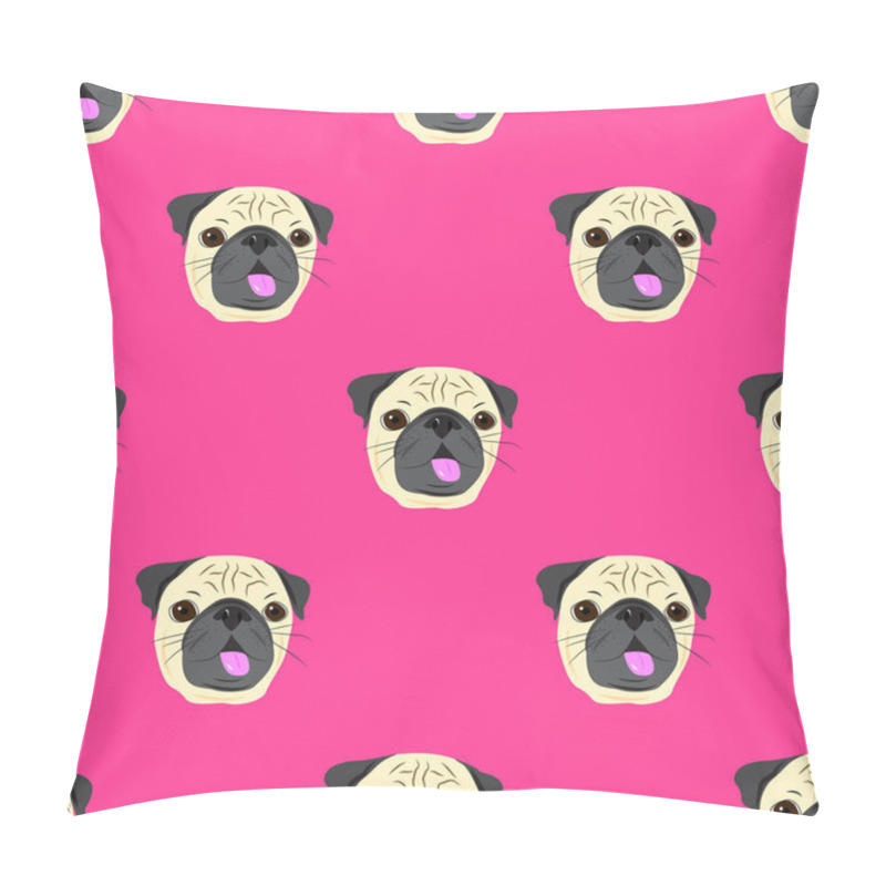 Personality  Seamless Pattern With Face Of Pug Dog On Pink Background. Funny Pug Face Pillow Covers