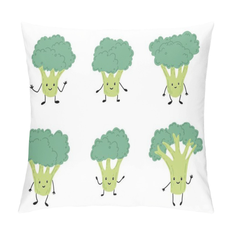 Personality  Cartoon Broccoli Character. Vector Illustration Pillow Covers