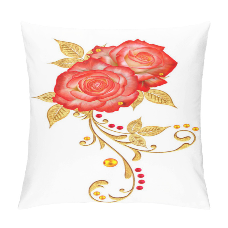 Personality  Decorative Ornament, Paisley Element, Delicate Textured Leaves Made Of Fine Lace And Pearls. Jeweled Shiny Curls, Red Roses, Stylish Yellow Flowers. Openwork Weaving Delicate. Pillow Covers