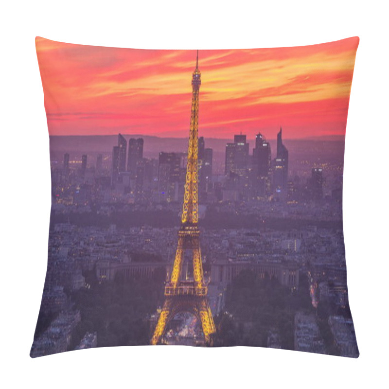 Personality  Panorama Of Paris After Sunset Day To Night Transition Timelapse. Eiffel Tower View From Observation Deck Of Montparnasse Building In Paris - France. Colorful Sky At Summer Day Pillow Covers