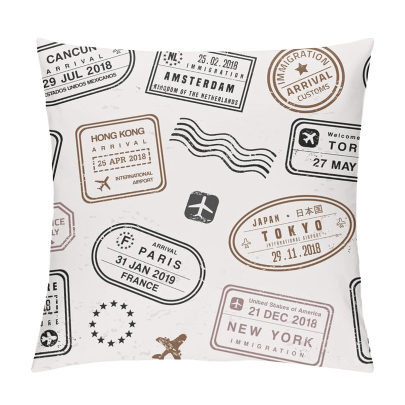 Personality  Travel Stamp Background Pillow Covers