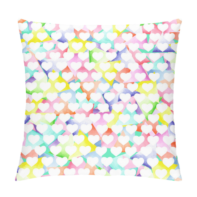 Personality  Seamless Geometric Pattern With Bright Triangles And White Hearts Pillow Covers