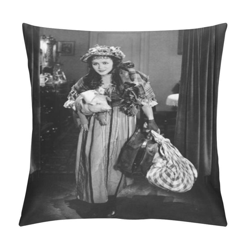 Personality  Young Woman Carrying A Luggage And A Pig Pillow Covers