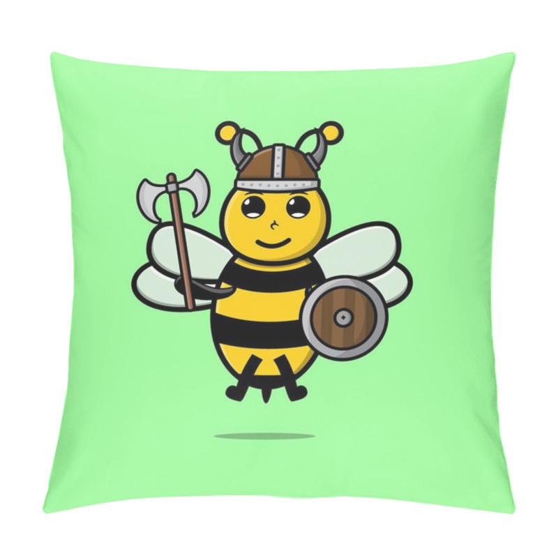 Personality  Cute Cartoon Character Bee Viking Pirate With Hat And Holding Ax And Shield In Modern Design Pillow Covers