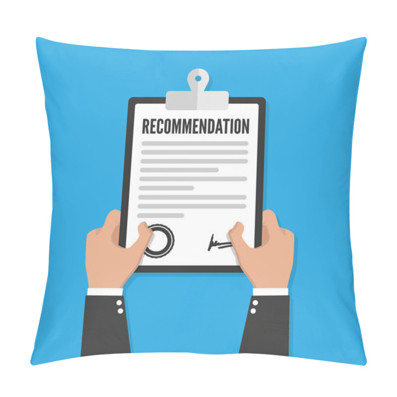 Personality  Recommendation Clipboard With Checklist. Flat Design, Vector Pillow Covers