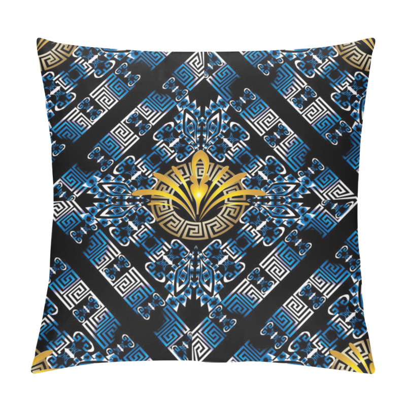 Personality  Modern Floral Greek Key Meander Vector Seamless Pattern. Pillow Covers