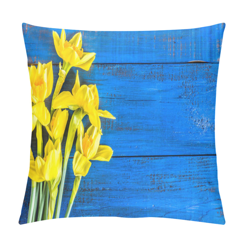 Personality  Beautiful Daffodils Flowers Selected On Wooden Background Pillow Covers