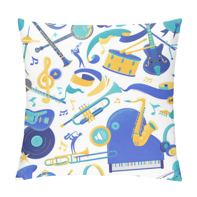 Personality  Musical Instruments Vector Seamless Pattern. Piano, Trumpet, Guitar Texture. Brass, String, Percussion Instruments. Musical Festival, Jazz Performance, Classical Orchestra, Wrapping Paper Design Pillow Covers