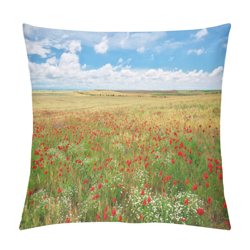 Personality  Meadow Of Wheat And Poppy At Day. Pillow Covers