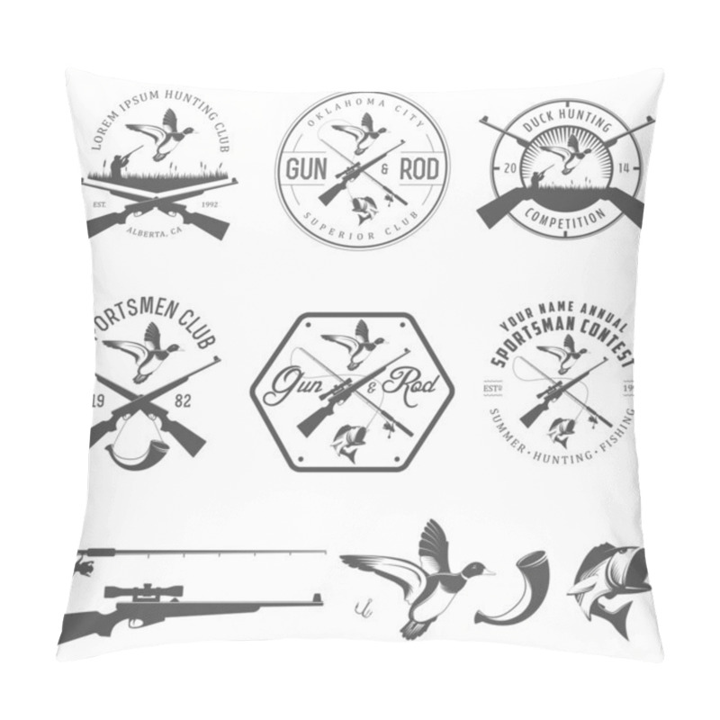 Personality  Set Of Hunting And Fishing Labels And Design Elements Pillow Covers