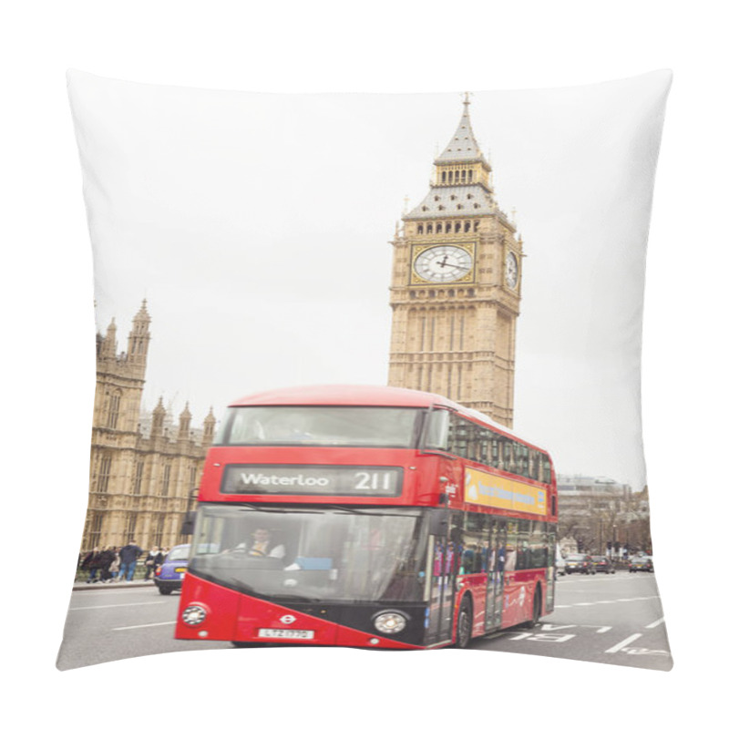 Personality  LONDON, UNITED KINGDOM - FEBRUARY 22 2017: Red London Bus And Big Ben In Background. London City, UK Pillow Covers