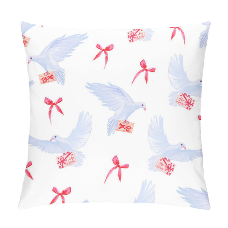 Personality  Doves With Love Mail And Bows Seamless Vector Print. Pillow Covers