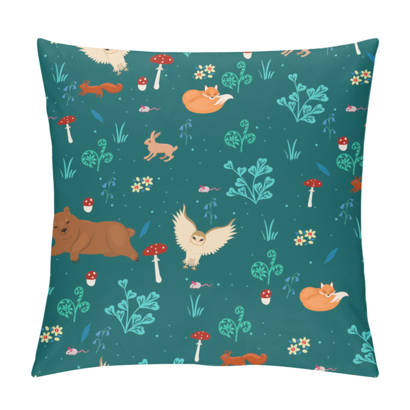 Personality  Seamless Pattern With Animals In The Forest. Vector Graphics. Pillow Covers