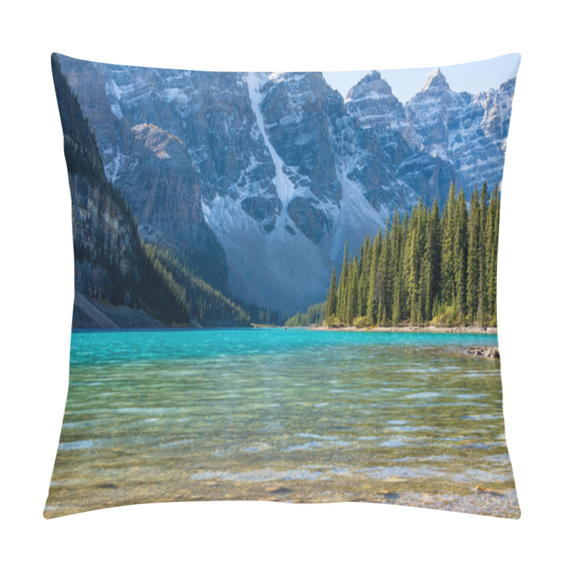 Personality  Moraine Lake Beautiful Landscape In Summer Sunny Day Morning. Sparkle Turquoise Blue Water, Snow-covered Valley Of The Ten Peaks. Banff National Park, Canadian Rockies, Alberta, Canada Pillow Covers