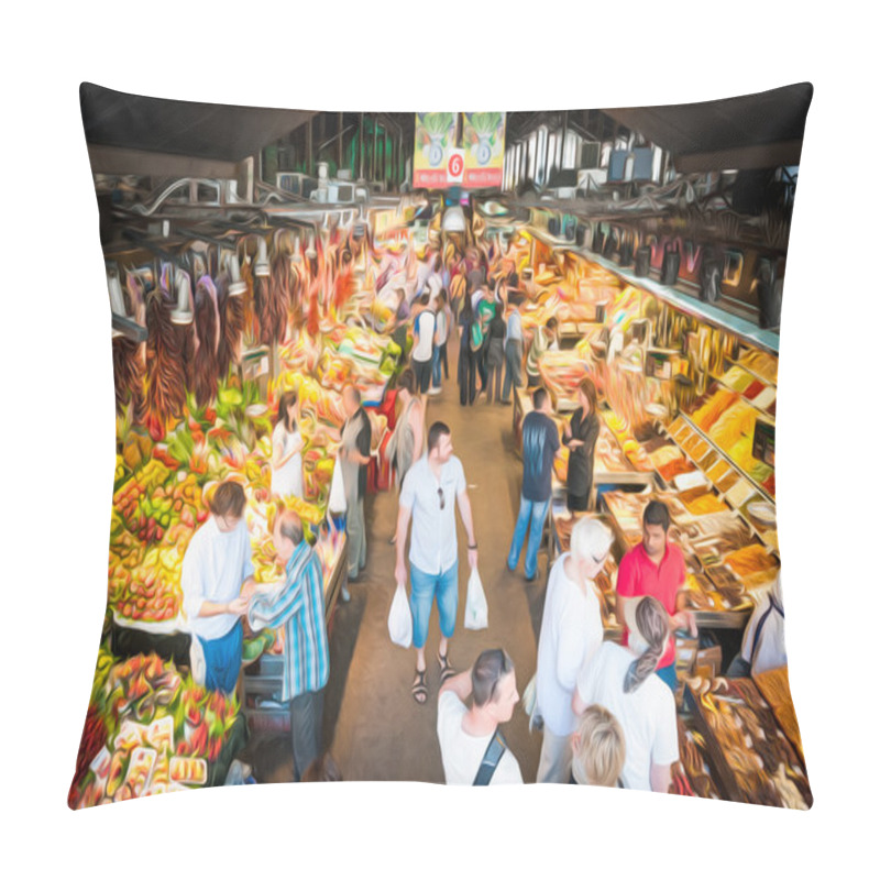 Personality  Boqueria Grocery Public Market In Spain, Europe. Pillow Covers