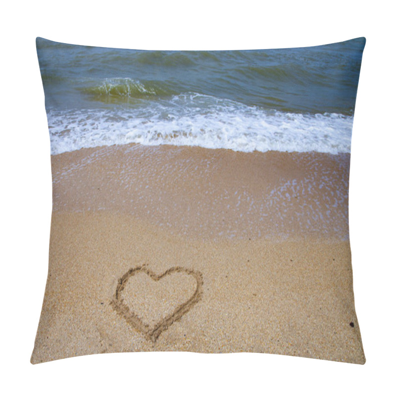 Personality  Beautiful Beach And Sea Surf. Summer Seascape. Heart In The Sand And Wave Close Up. Pillow Covers