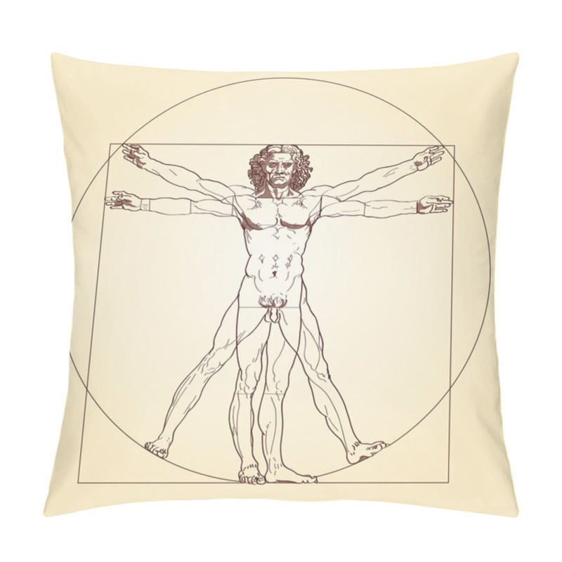 Personality  Illustration Of The Vitruvian Man, Based On The Records Of Leonardo Da Vinci And The Architect Vitruvius. Pillow Covers