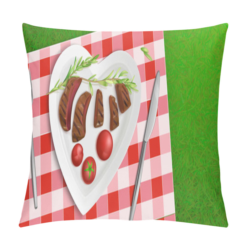 Personality  Top View Plate In Shape Of Heart With Fried Meat Pillow Covers