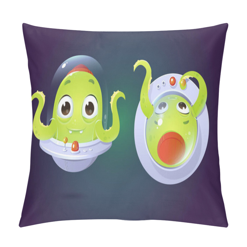 Personality  Vector Cartoon Style Alien Character In Top View And Front View Pillow Covers