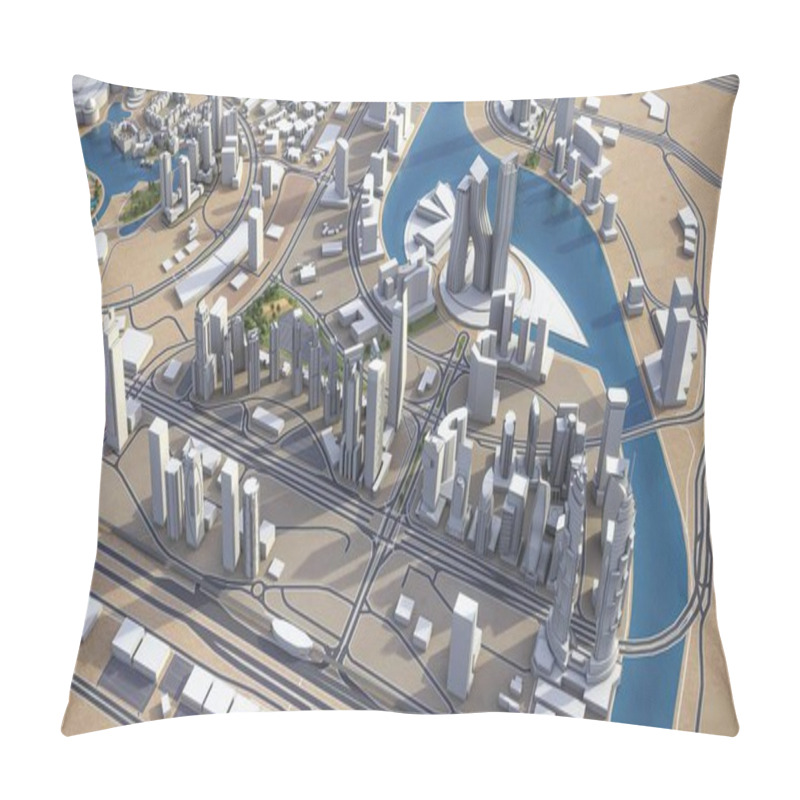 Personality  Dubai Business District - 3D Model Aerial Rendering Pillow Covers