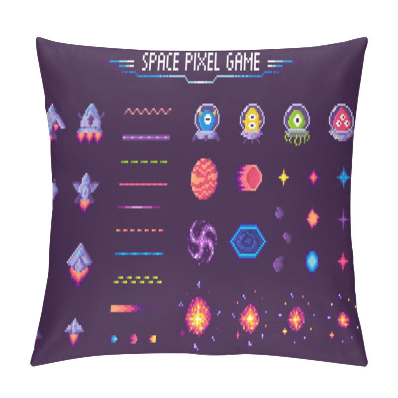 Personality  Space Pixel Game Spaceship And Plants Mosaic Set Pillow Covers