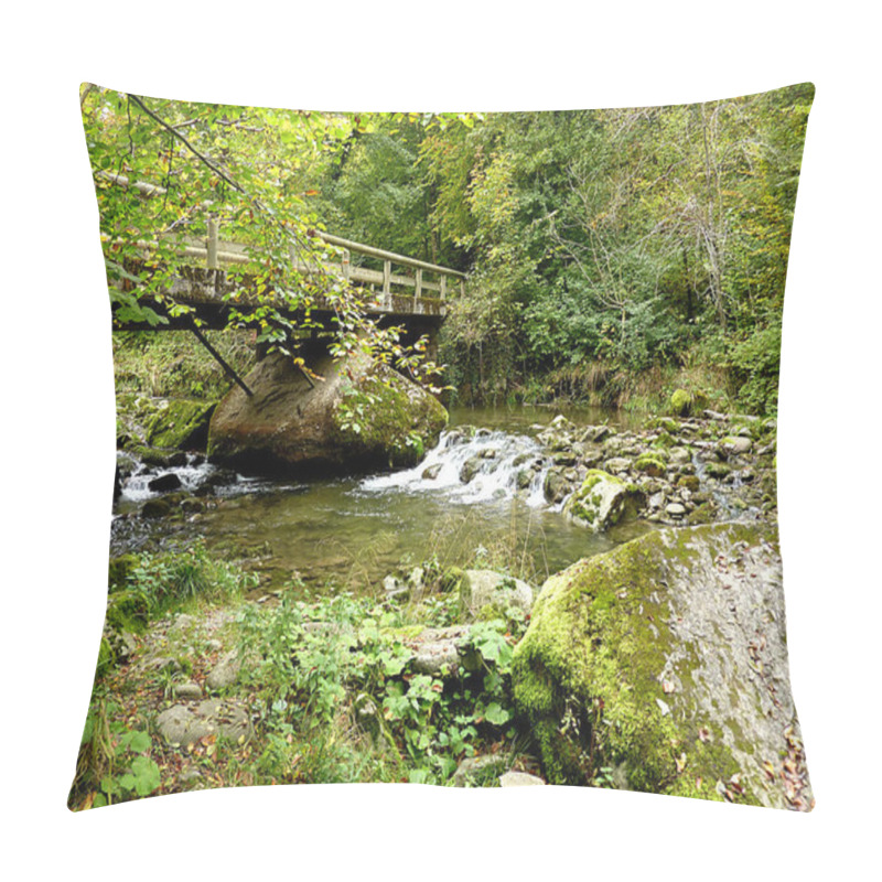 Personality  Bridge Over A River In Forest Pillow Covers