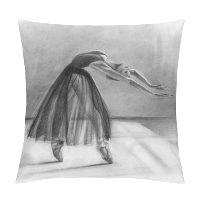 Personality  Ballerina In Dance. Sketch. Graphic Arts. Pencil Drawing Pillow Covers