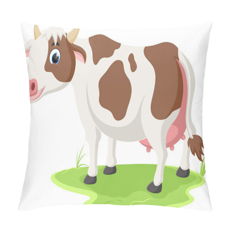 Personality  Vector Illustration Of Cartoon Cow Standing On Green Grass Pillow Covers