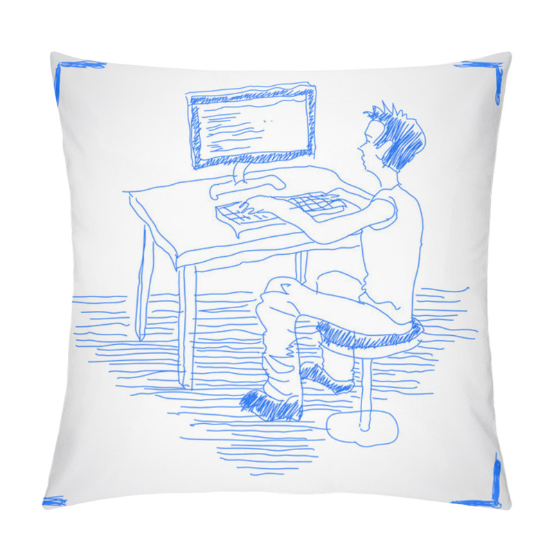 Personality  Man Working With Computer Pillow Covers