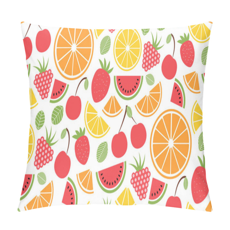 Personality  Colorful Vector Summer Seamless Pattern With Fruits Illustration Isolated On White Background Pillow Covers