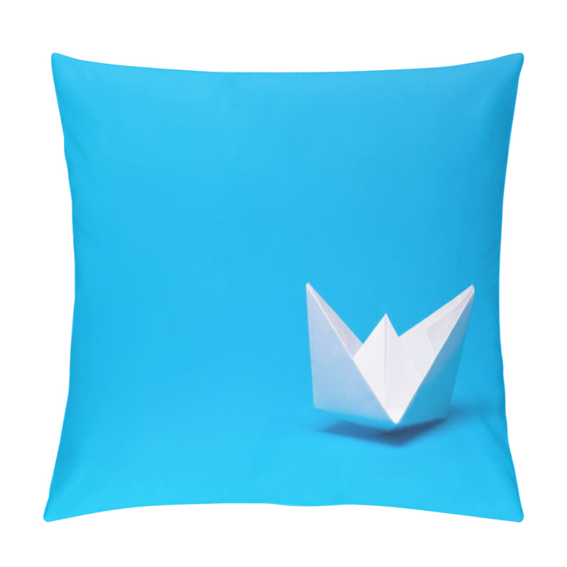 Personality  Origami Paper Boat On Blue Background Pillow Covers