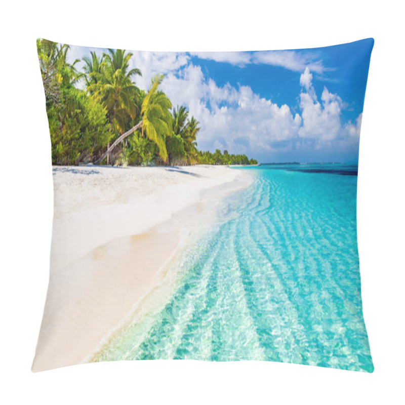 Personality  Beautiful Beach With Palm Trees And Moody Sky. Summer Vacation Travel Holiday Background Concept. Maldives Paradise Beach. Luxury Travel Summer Holiday Background Concept. Pillow Covers