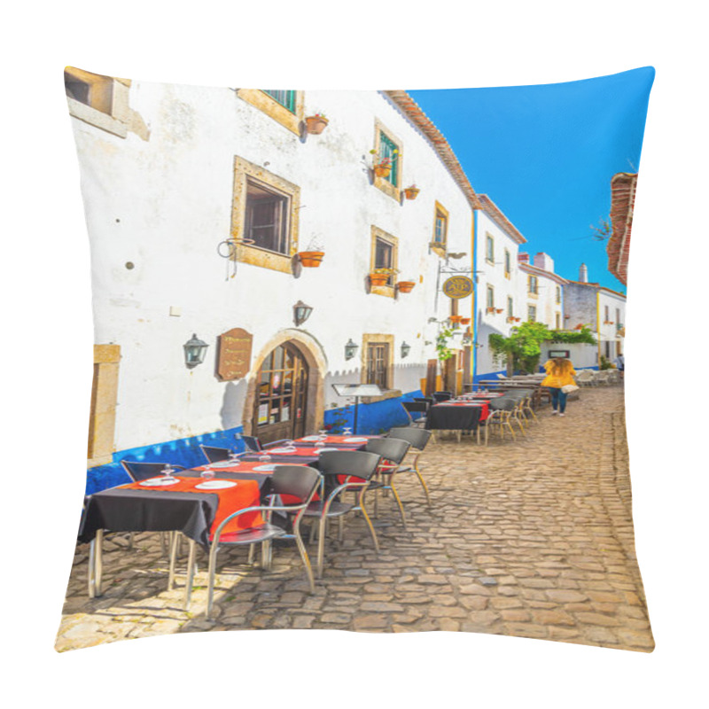 Personality  OBIDOS, PORTUGAL, MAY 29, 2019: View Of A Narrow Street Inside O Pillow Covers