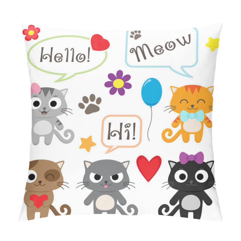 Personality  Stylized Set Of Cute Cartoon Kittens Pillow Covers