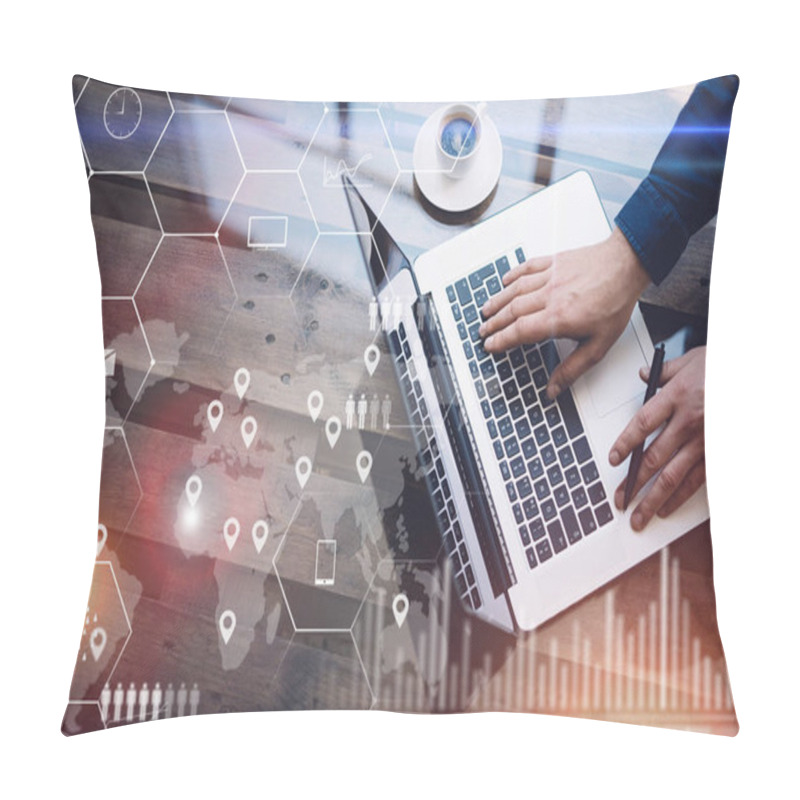 Personality  Man Working With Laptop At Office. Pillow Covers