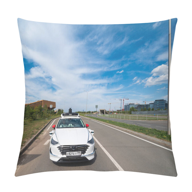 Personality  Innopolis, Russia - 08 01 2021: A Self Driving Or Driverless Car Operates A Regular Taxi Service For The Inhabitants Of The City, Powered And Branded By Russian IT Company Yandex Pillow Covers