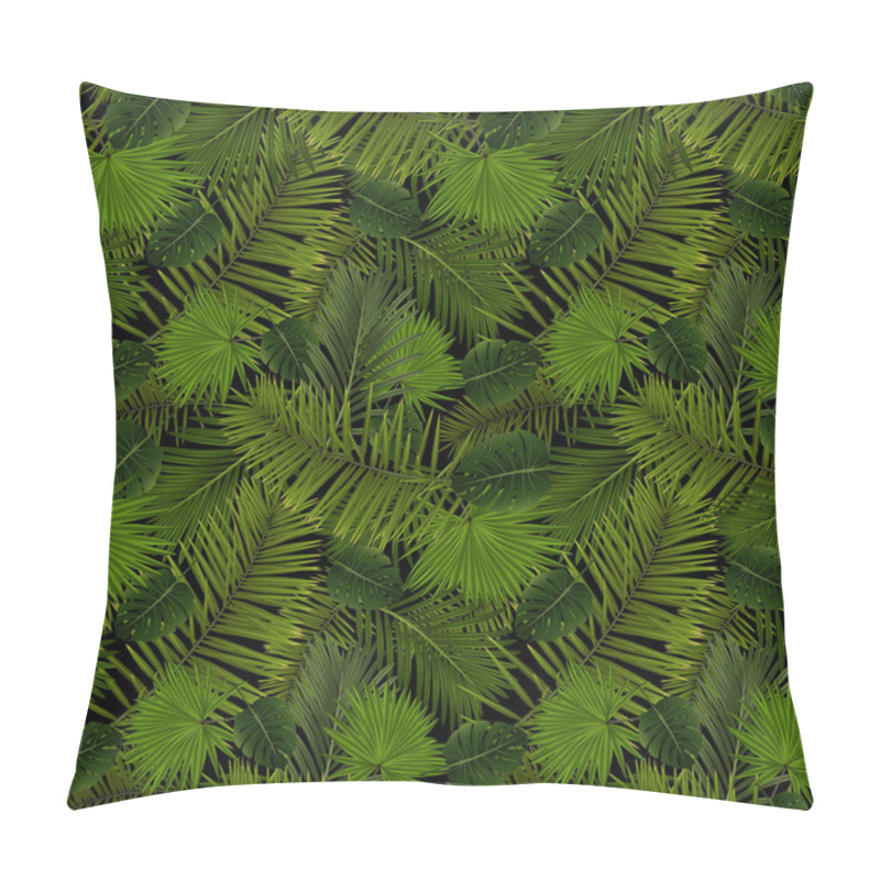 Personality  Illustration Of Seamless Pattern With Various Palm Leaves On Black Background Pillow Covers